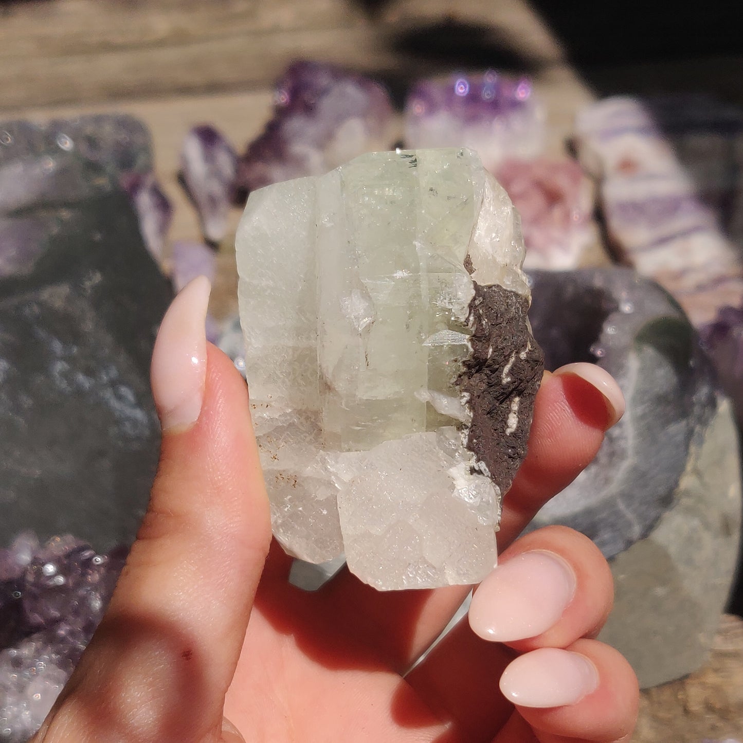 Green Apophyllite with Peach Stillbite Cluster (#35)