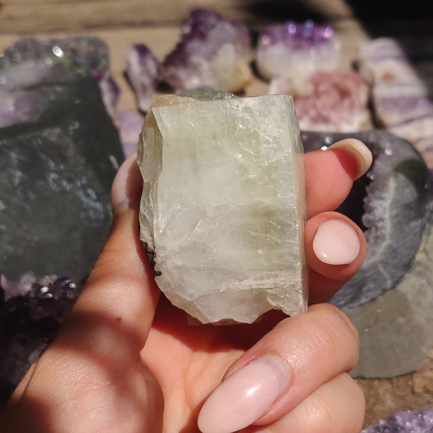 Green Apophyllite with Peach Stillbite Cluster (#35)