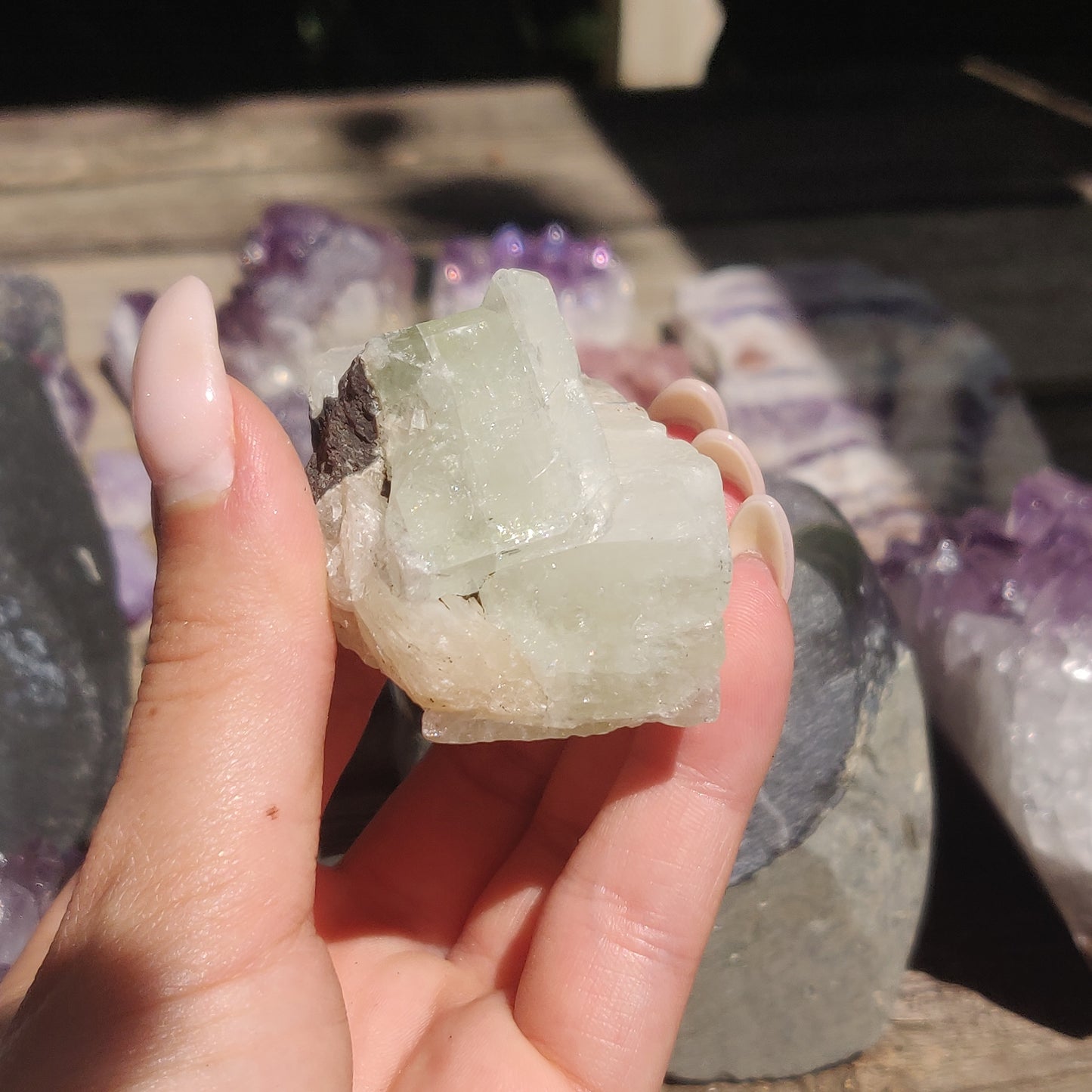 Green Apophyllite with Peach Stillbite Cluster (#35)