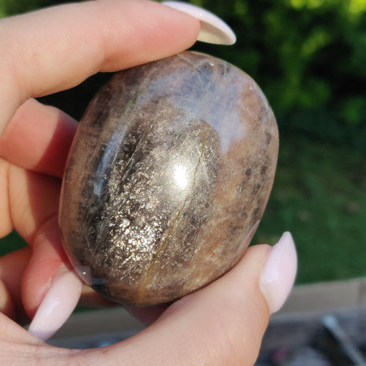 Black Moonstone Palm Stone, Flashy Black Moonstone (#12) - Simply Affinity