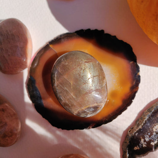 Black Moonstone Palm Stone, Flashy Black Moonstone (#29) - Simply Affinity