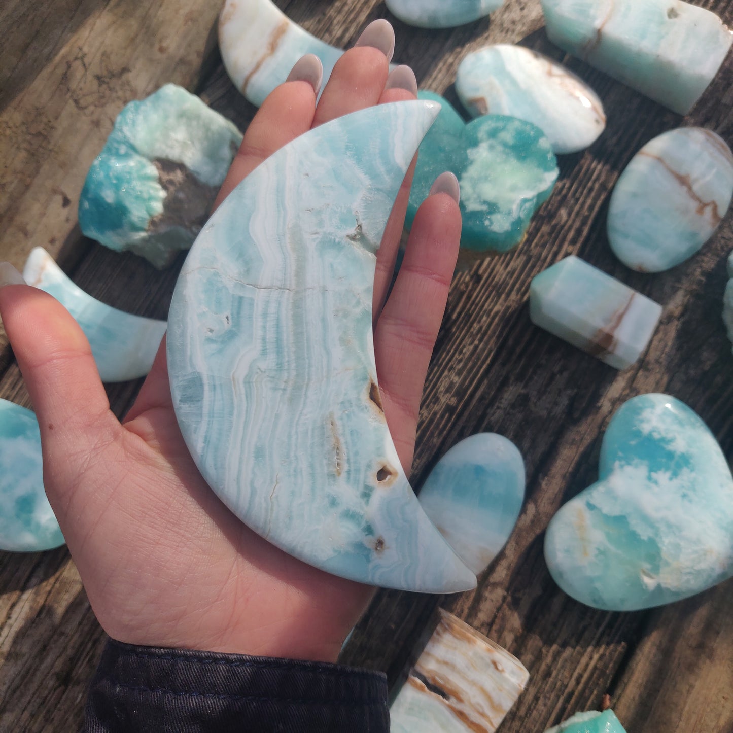 Caribbean Blue Calcite Moon (#1) - Simply Affinity