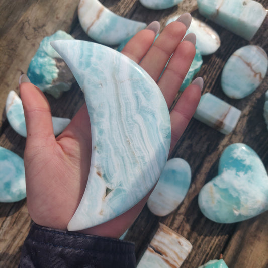 Caribbean Blue Calcite Moon (#1) - Simply Affinity