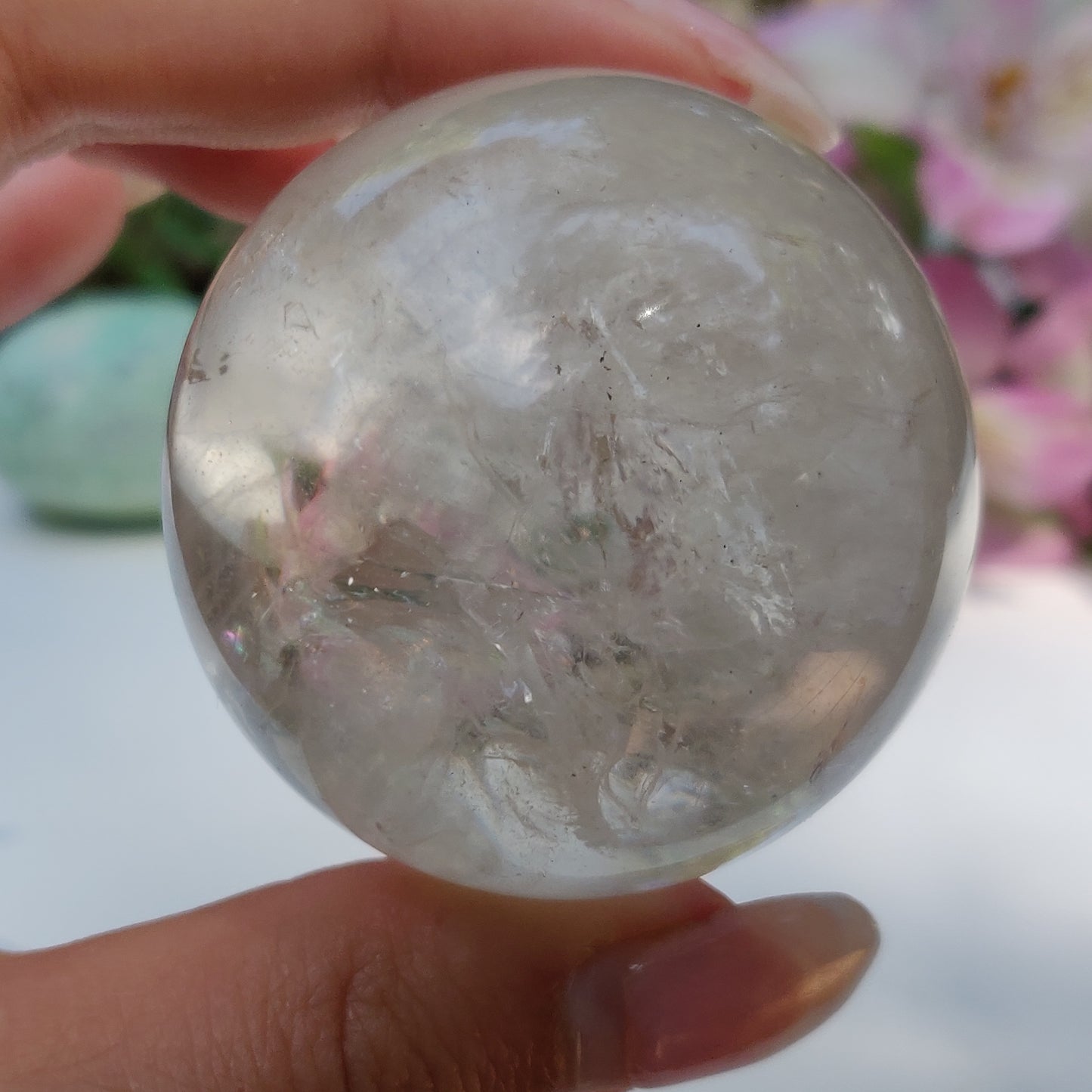 Clear Quartz Sphere with Rainbow Inclusions (#1) - Simply Affinity