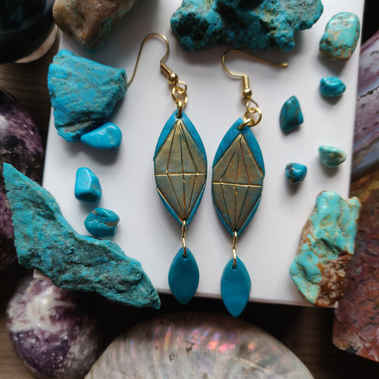 Handmade Polymer Clay Earrings - Turquoise Gem Dangles - Ready to Ship - Simply Affinity