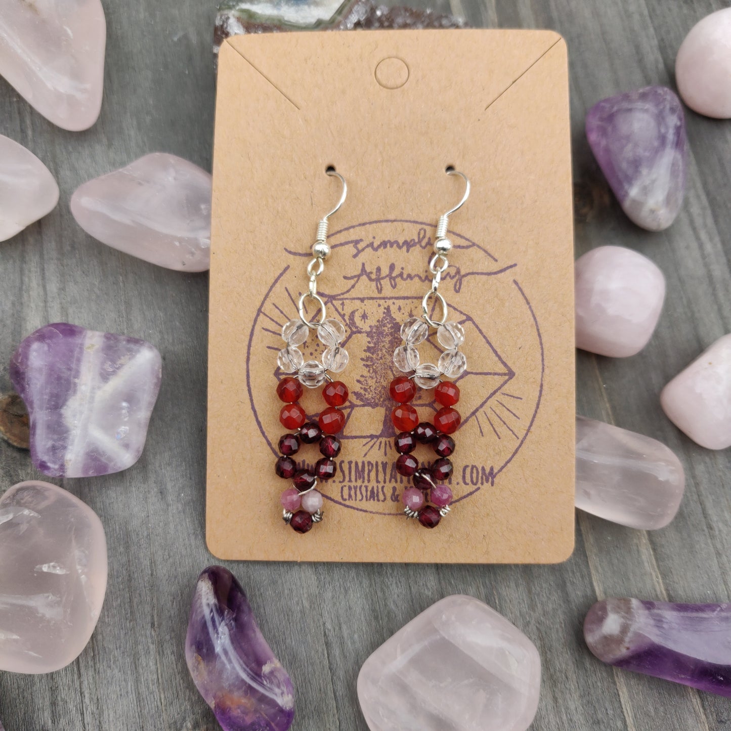 Handmade Gemstone Earrings - Clear Quartz, Carnelian, Garnet, & Pink Tourmaline - Simply Affinity