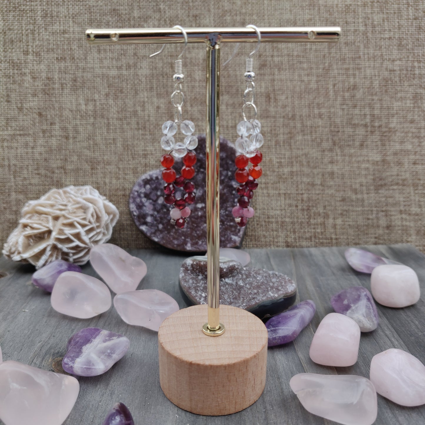 Handmade Gemstone Earrings - Clear Quartz, Carnelian, Garnet, & Pink Tourmaline - Simply Affinity