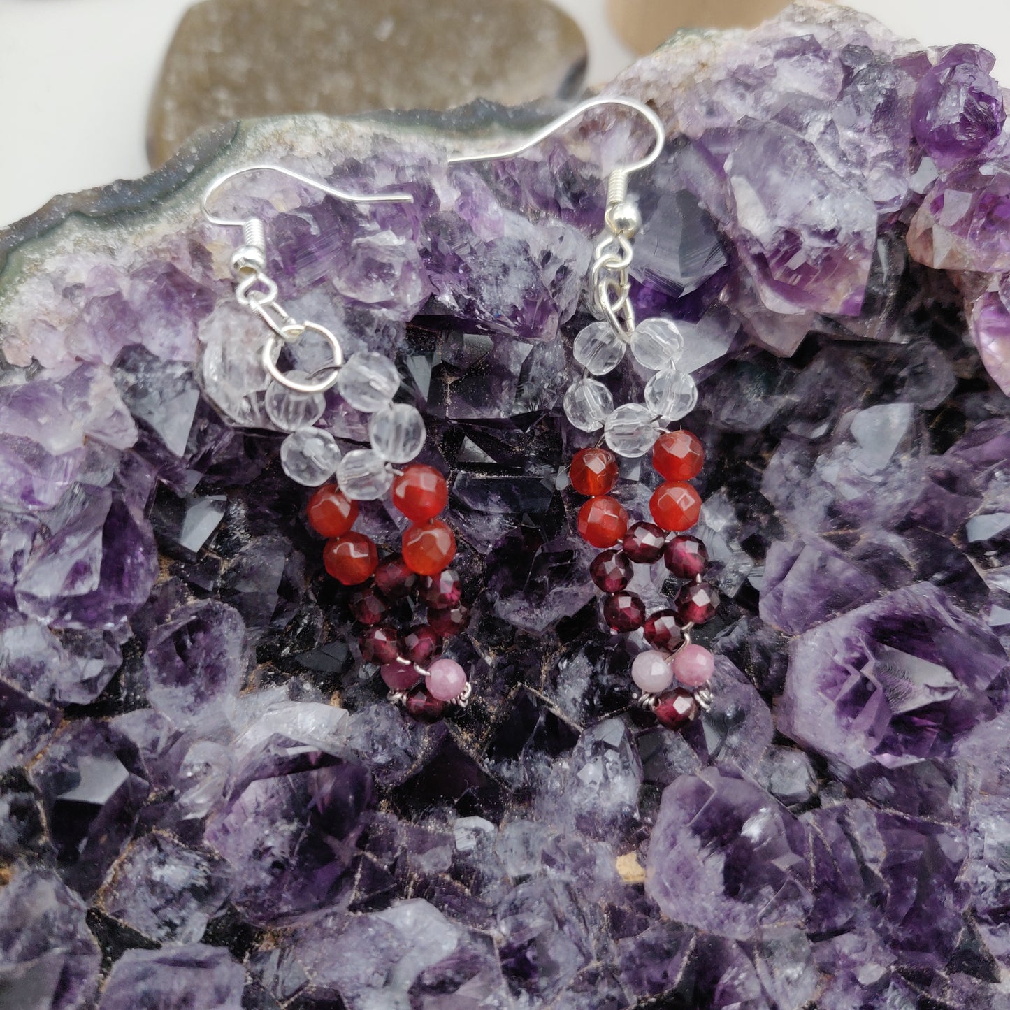 Handmade Gemstone Earrings - Clear Quartz, Carnelian, Garnet, & Pink Tourmaline - Simply Affinity