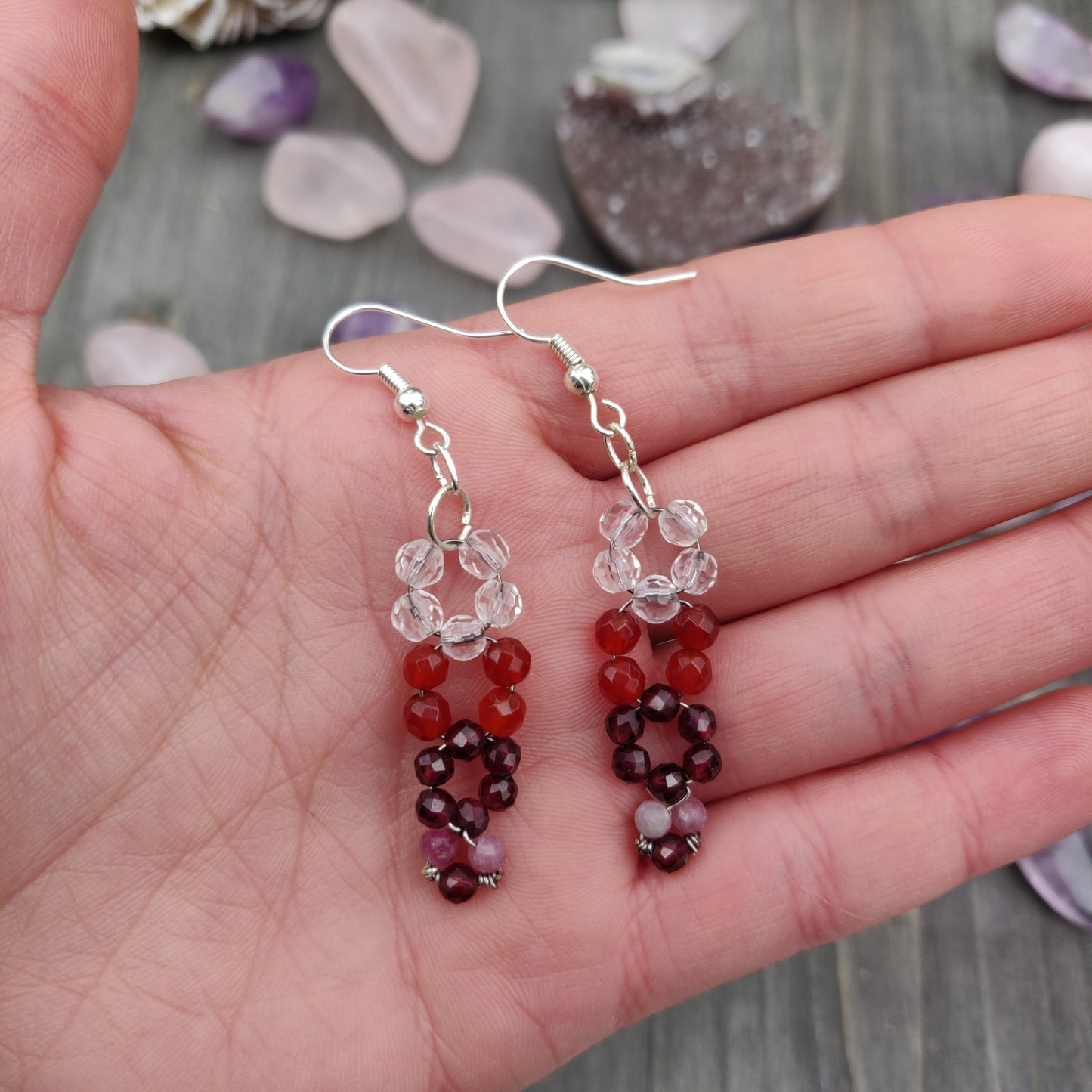 Handmade Gemstone Earrings - Clear Quartz, Carnelian, Garnet, & Pink Tourmaline - Simply Affinity