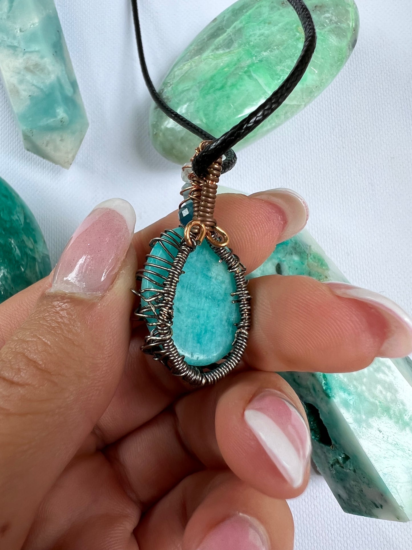 Handmade Tree of Life Amazonite Pendant with Aquamarine and Apatite - Simply Affinity