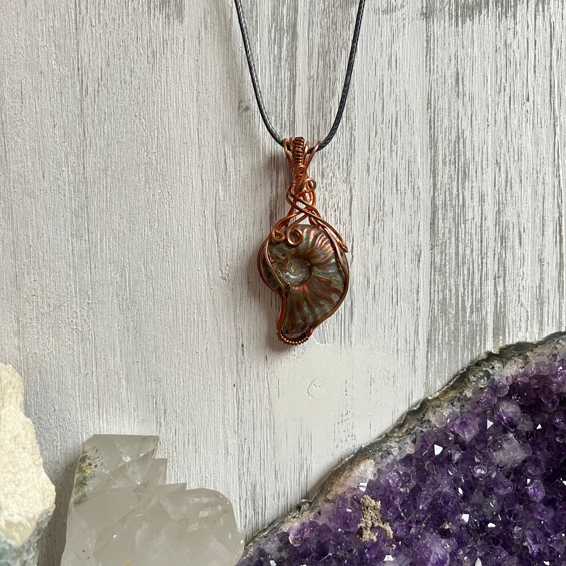 Ammonite Pendant Wire-Wrapped in Copper - Simply Affinity