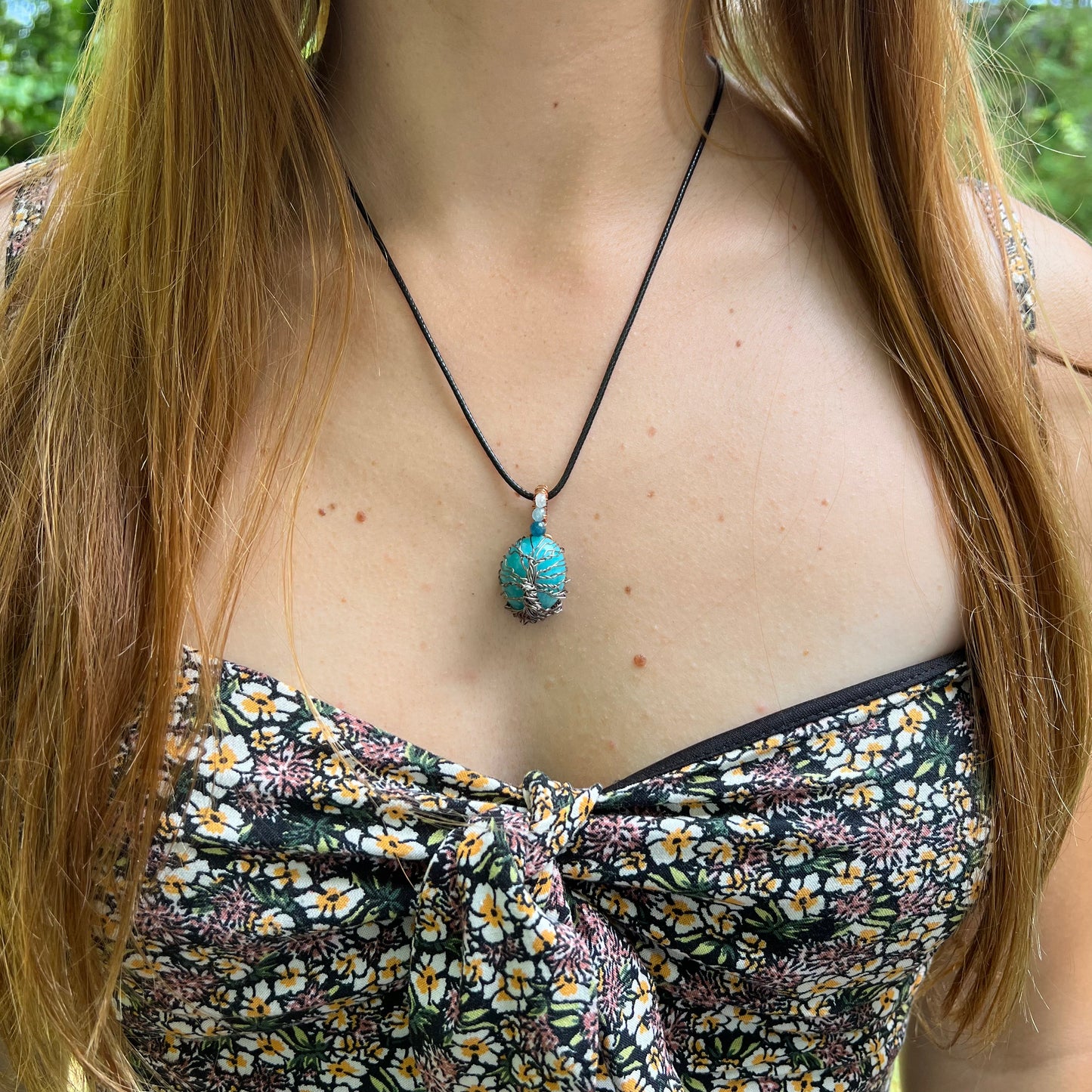 Handmade Tree of Life Amazonite Pendant with Aquamarine and Apatite - Simply Affinity
