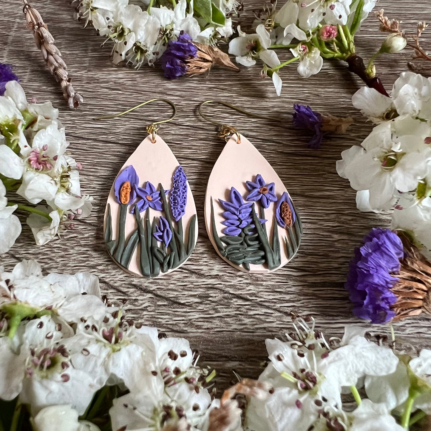 Lavender Floral Teardrop Earrings (OOAK)