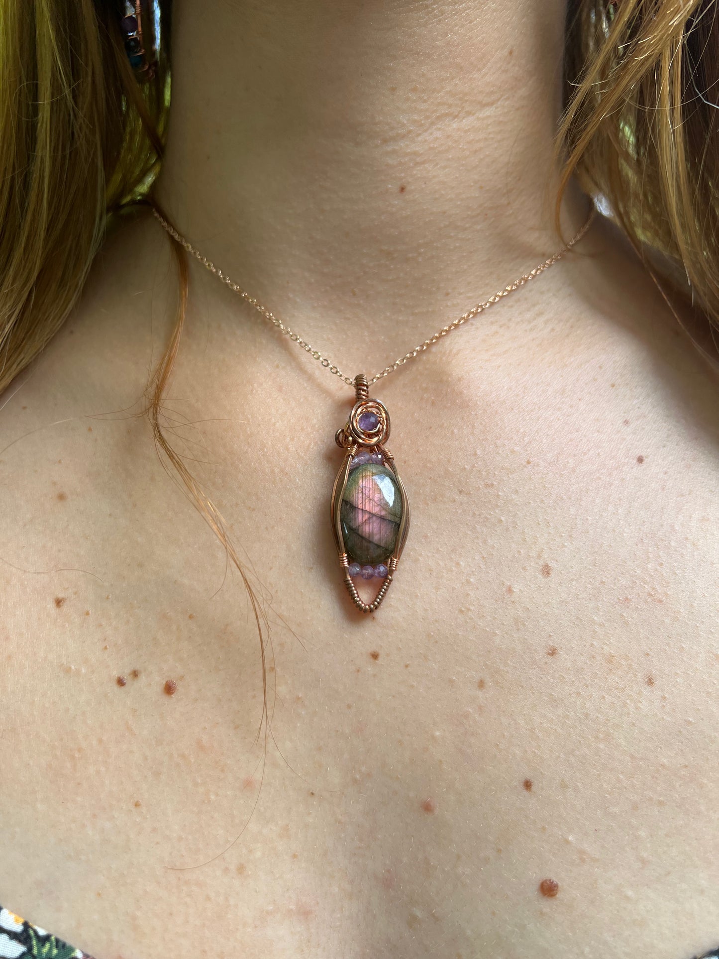 Purple Labradorite and Amethyst Wire-Wrapped Pendant - Ready to Ship - Simply Affinity