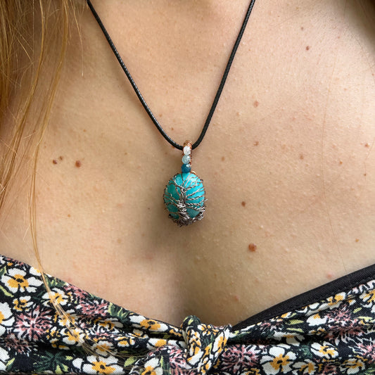 Handmade Tree of Life Amazonite Pendant with Aquamarine and Apatite - Simply Affinity