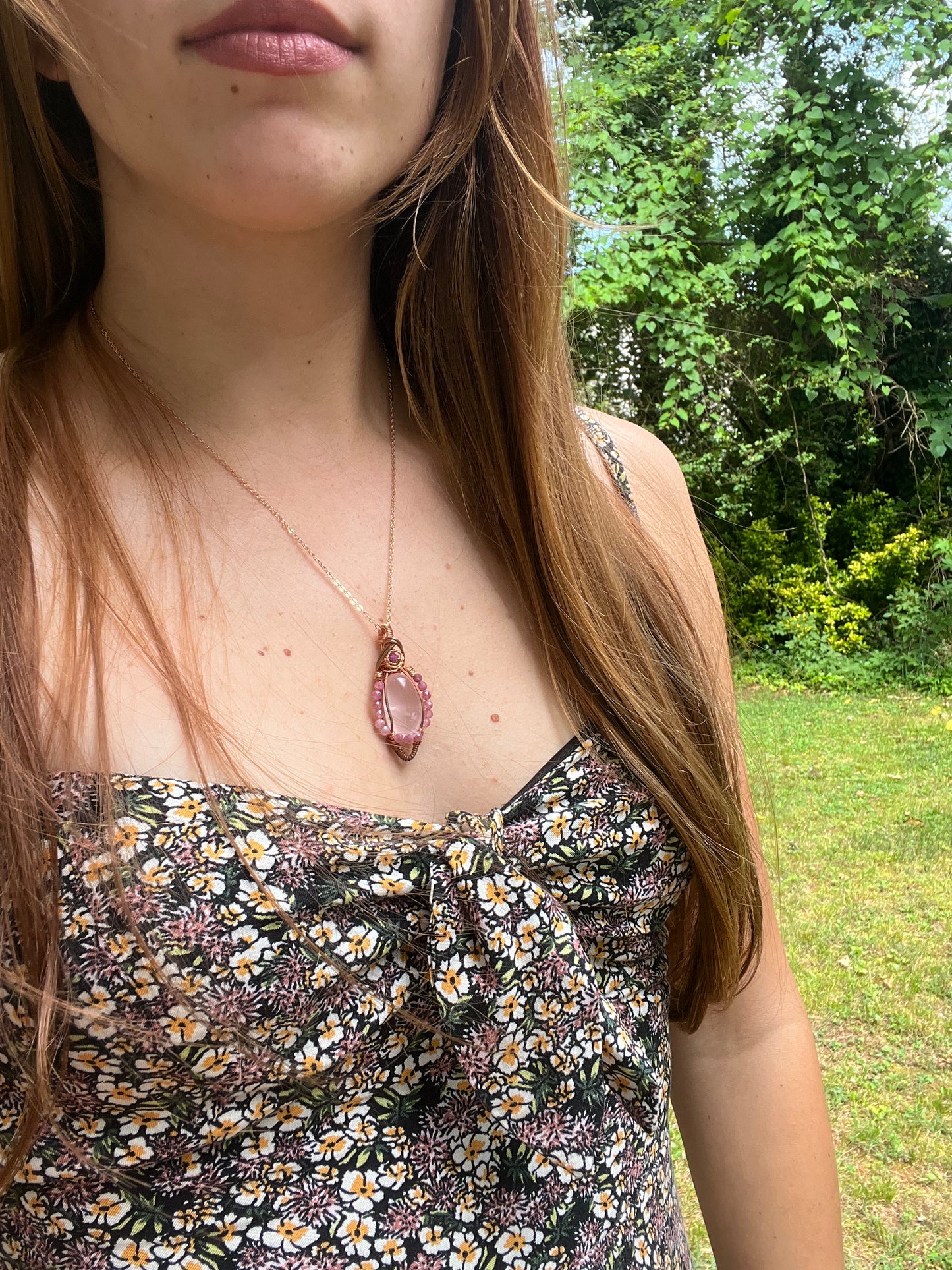 Rose Quartz, Ruby, and Pink Tourmaline Wire-Wrapped Pendant - Ready to Ship - Simply Affinity