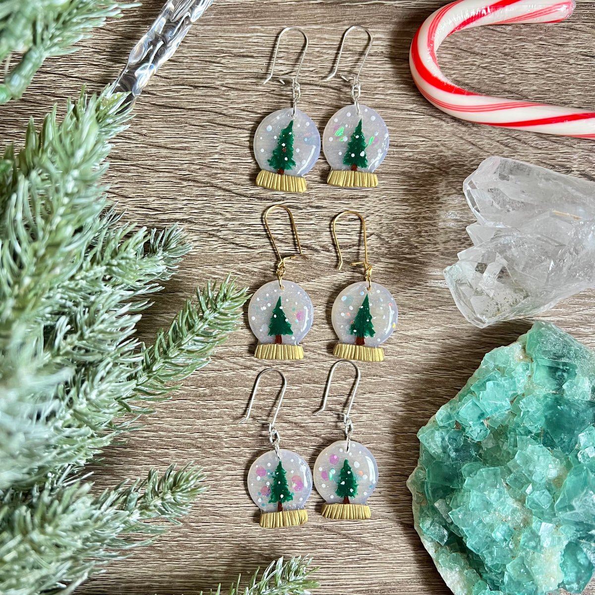 Tree Snow globes - Polymer Clay Earrings