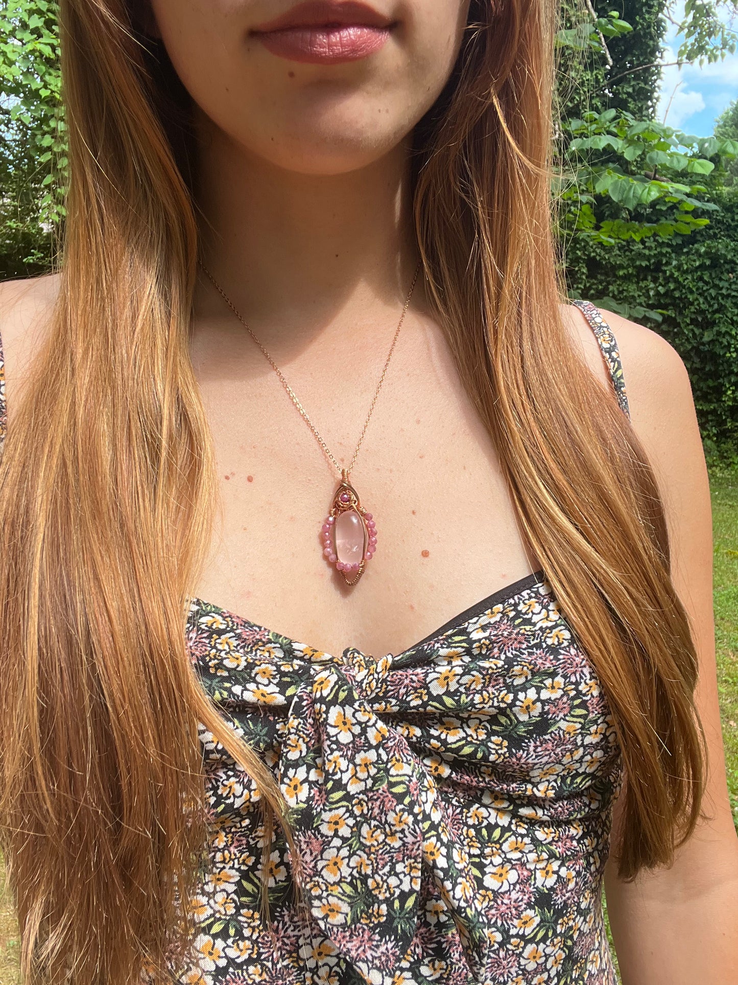 Rose Quartz, Ruby, and Pink Tourmaline Wire-Wrapped Pendant - Ready to Ship - Simply Affinity