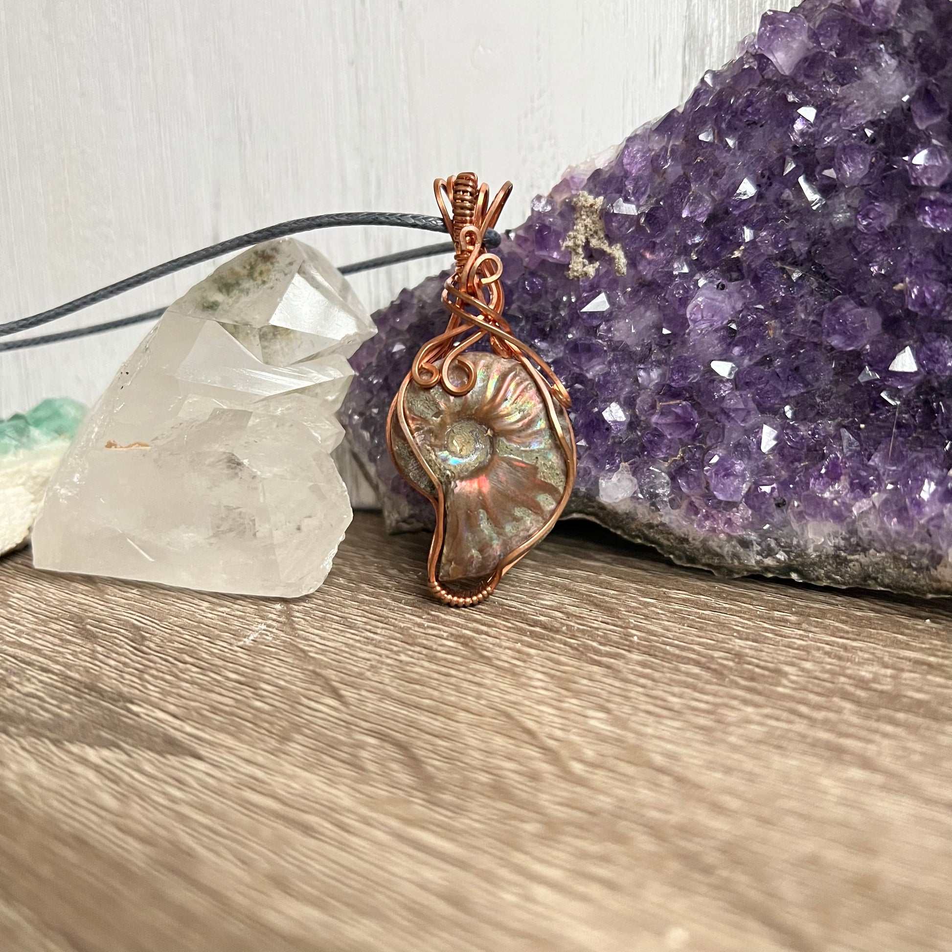 Ammonite Pendant Wire-Wrapped in Copper - Simply Affinity