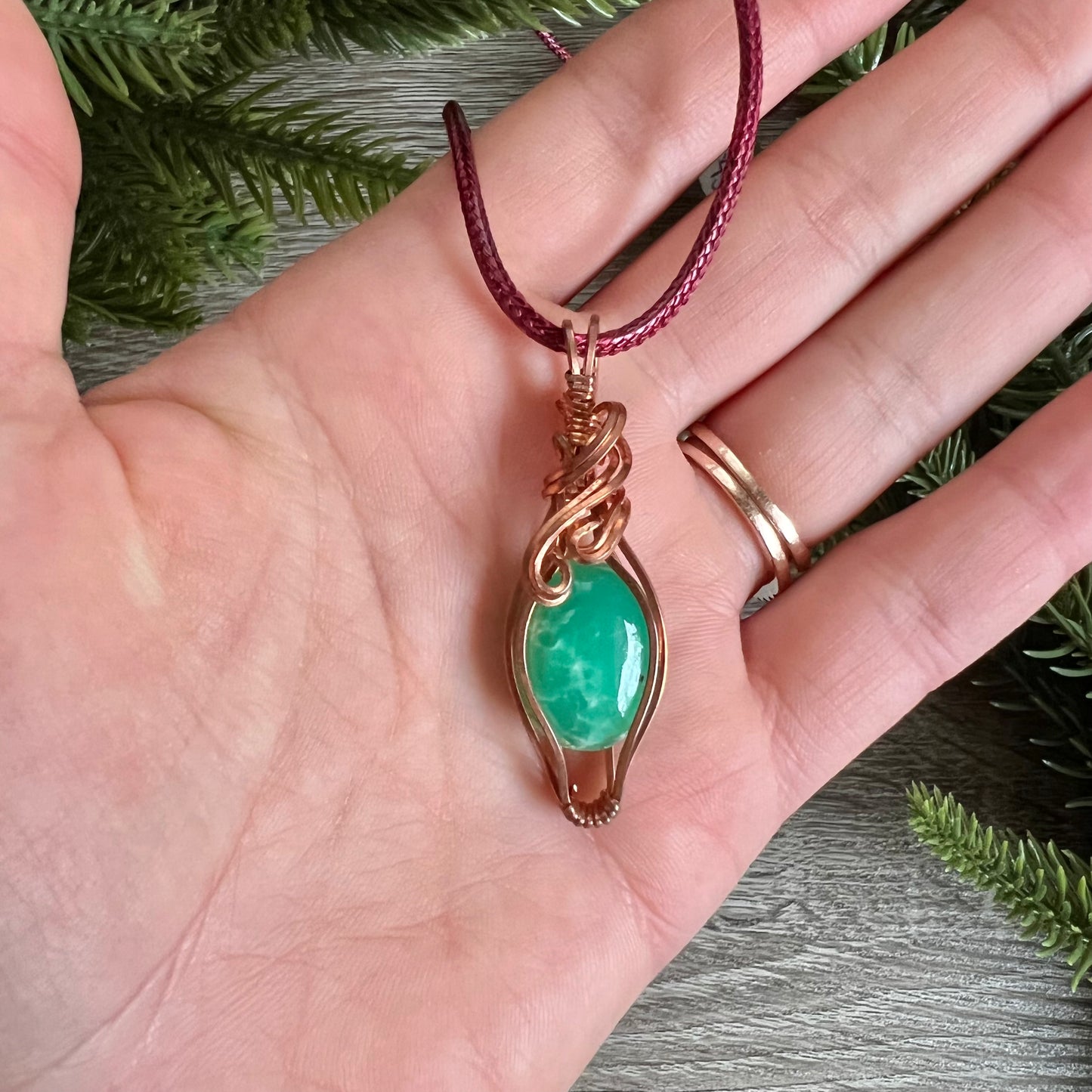 Wire-Wrapped Chrysoprase Pendant - Ready to Ship - Simply Affinity