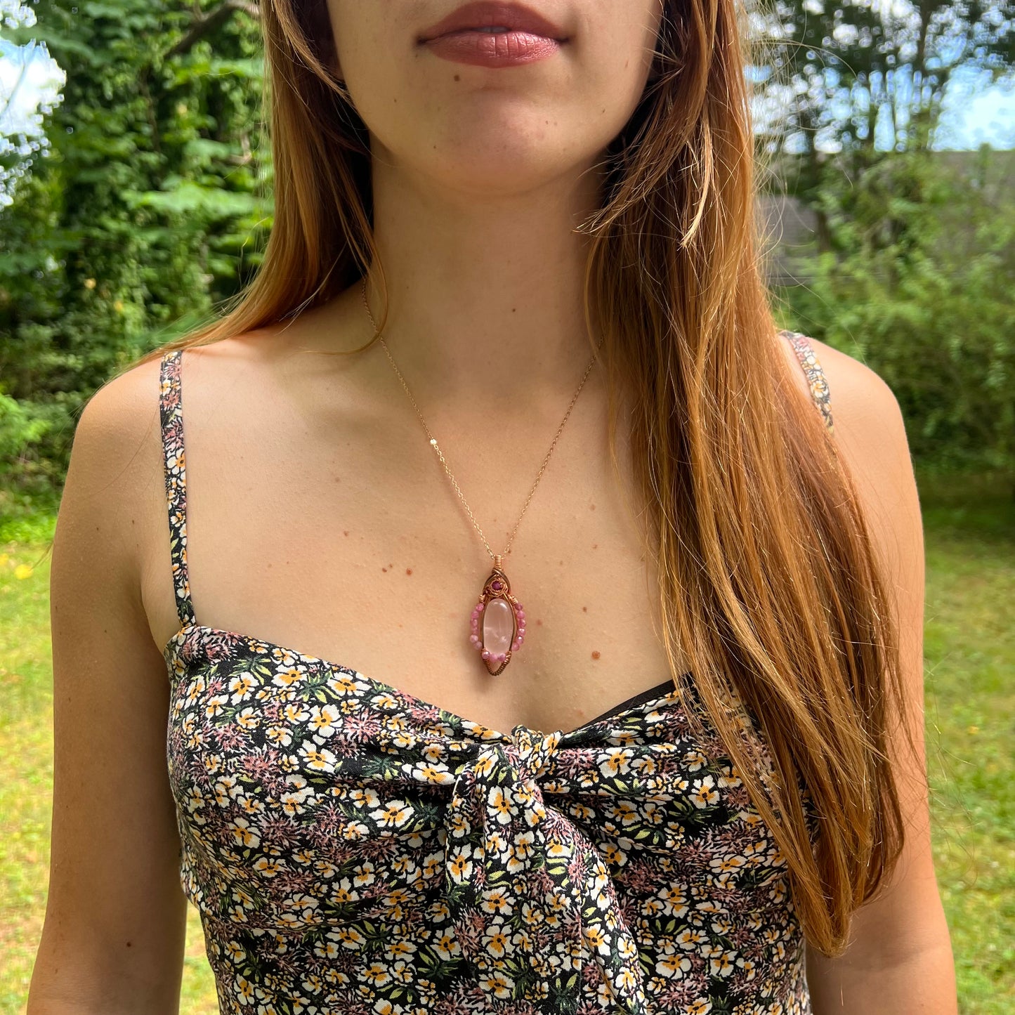 Rose Quartz, Ruby, and Pink Tourmaline Wire-Wrapped Pendant - Ready to Ship - Simply Affinity