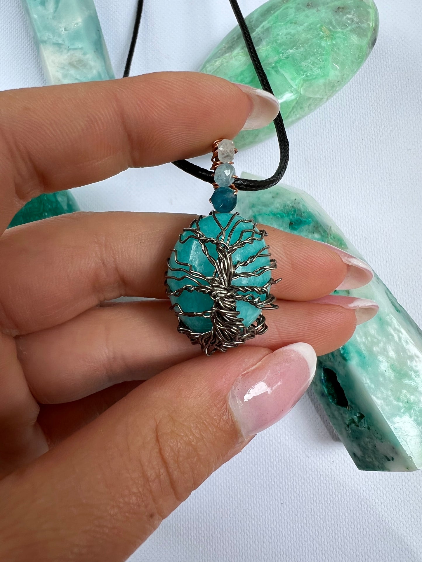 Handmade Tree of Life Amazonite Pendant with Aquamarine and Apatite - Simply Affinity