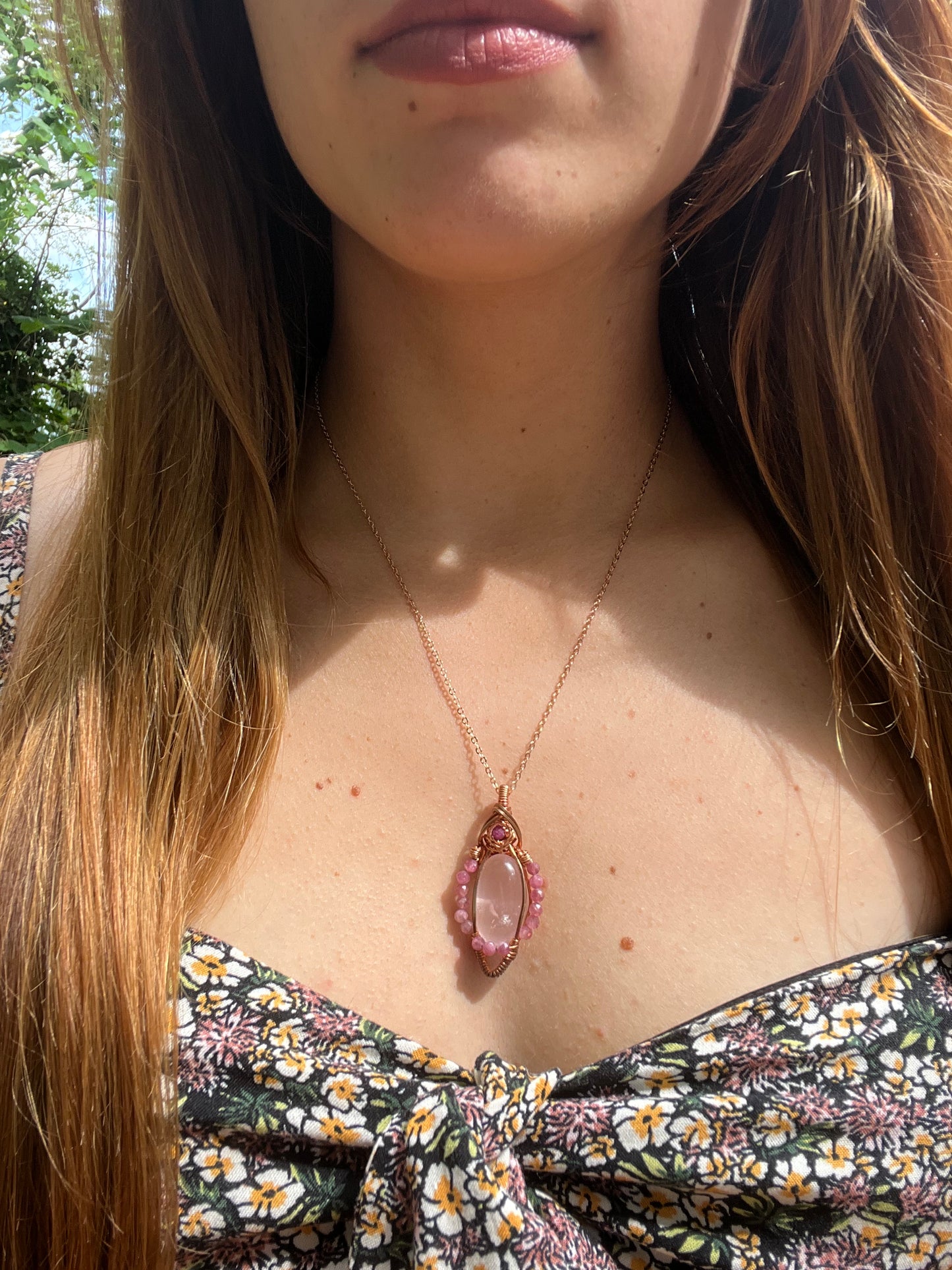 Rose Quartz, Ruby, and Pink Tourmaline Wire-Wrapped Pendant - Ready to Ship - Simply Affinity