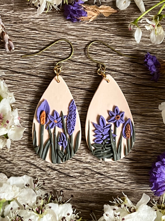 Lavender Floral Teardrop Earrings (OOAK)