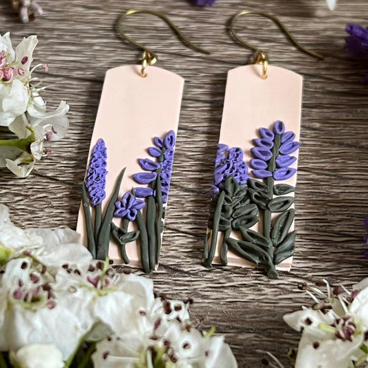 Lavender Floral Rectangle Earrings (OOAK)