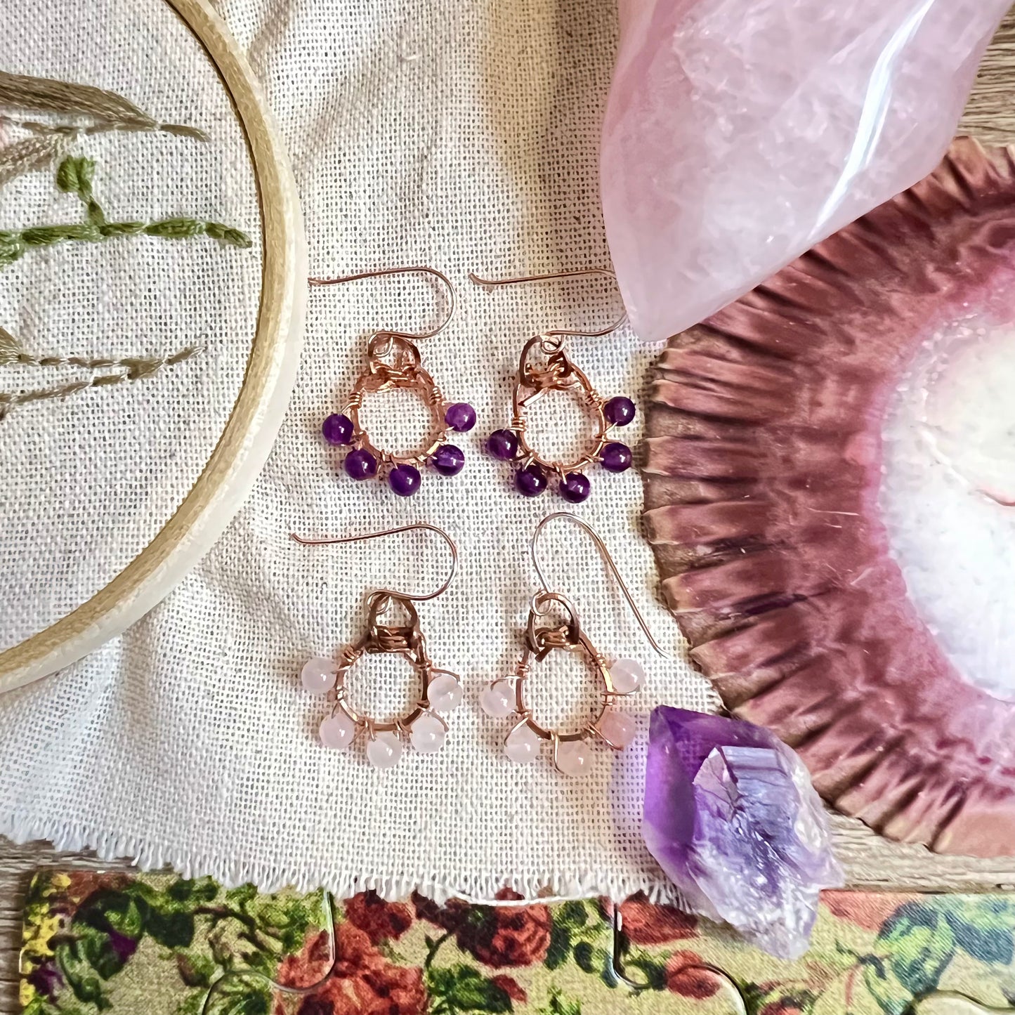 Lucky Amethyst or Rose Quartz Earrings - Simply Affinity