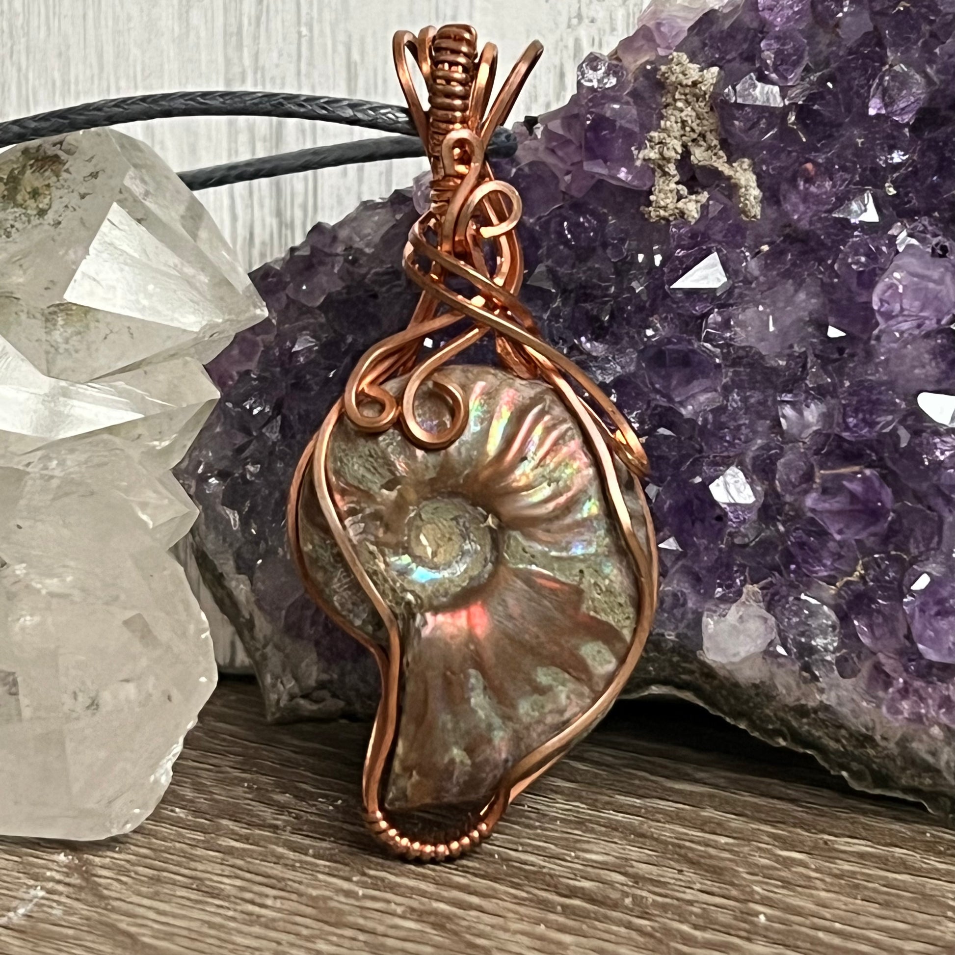 Ammonite Pendant Wire-Wrapped in Copper - Simply Affinity