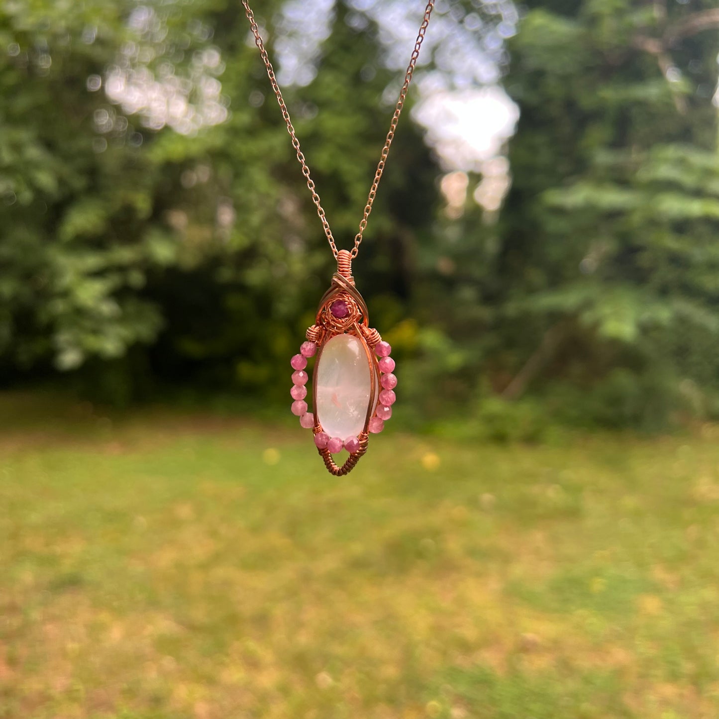 Rose Quartz, Ruby, and Pink Tourmaline Wire-Wrapped Pendant - Ready to Ship - Simply Affinity
