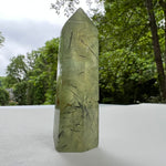 Polished Prehnite Point with Epidote Inclusions (#1) - Simply Affinity
