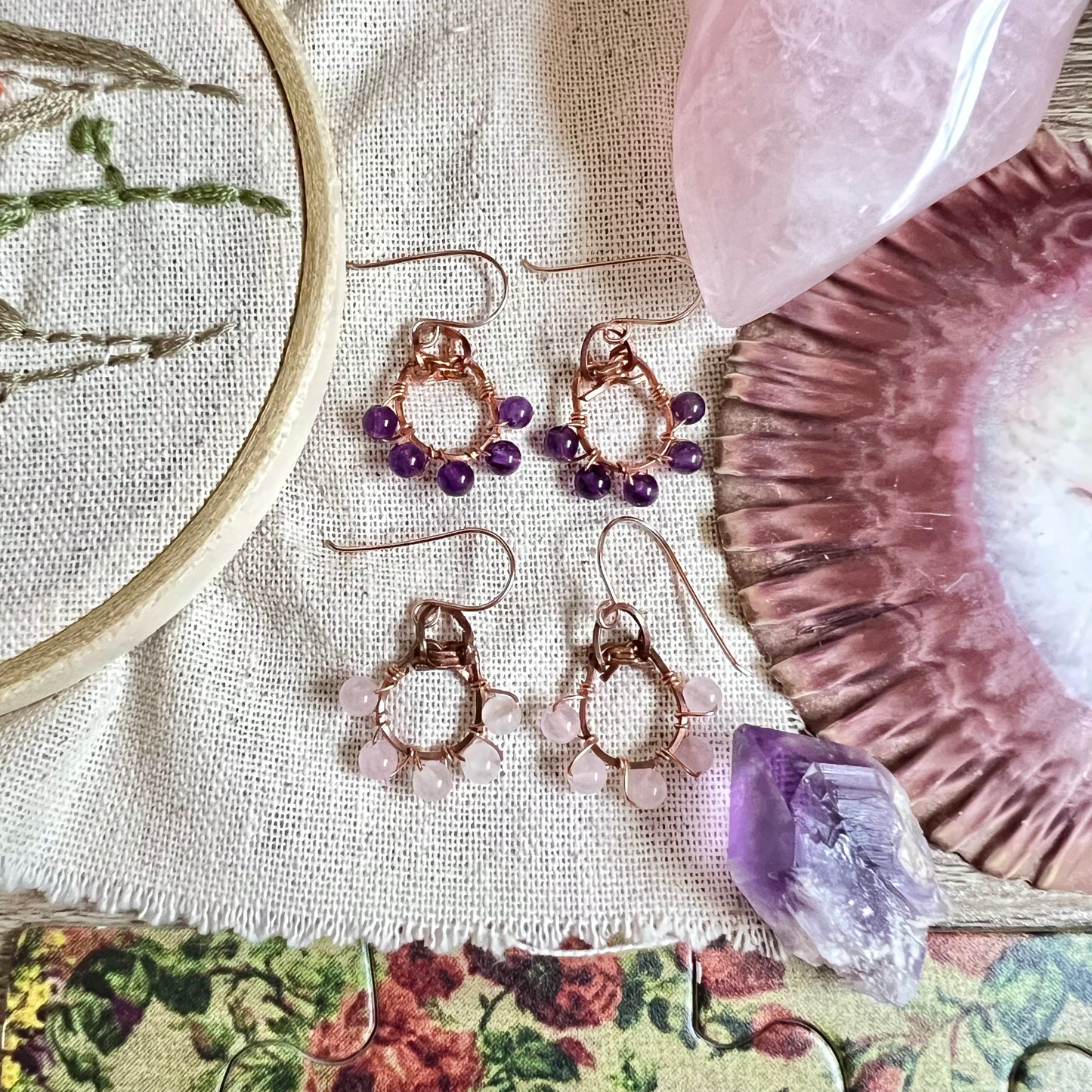 Lucky Amethyst or Rose Quartz Earrings - Simply Affinity