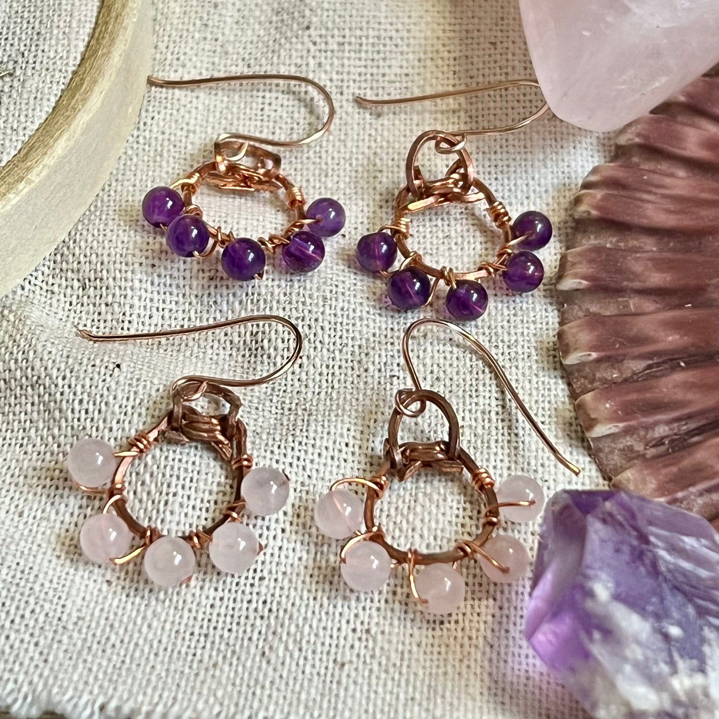 Lucky Amethyst or Rose Quartz Earrings - Simply Affinity