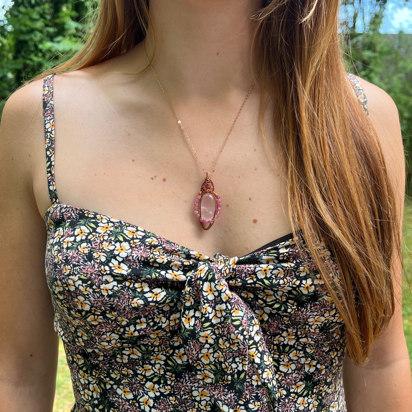 Rose Quartz, Ruby, and Pink Tourmaline Wire-Wrapped Pendant - Ready to Ship - Simply Affinity