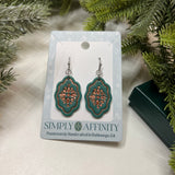 Mandala Imprint Scalloped Earrings in Green & Copper