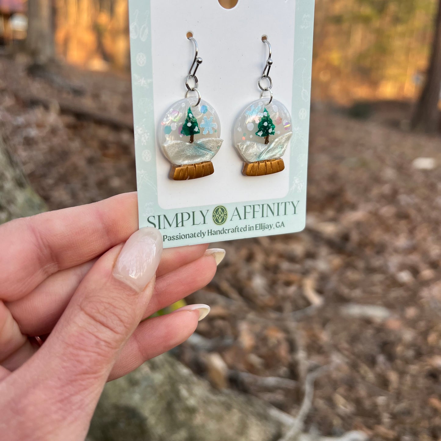 Tree on Snowy Hill Snow Globe Earrings