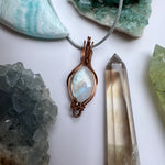 Rainbow Moonstone Pendant Wire-Wrapped in Copper