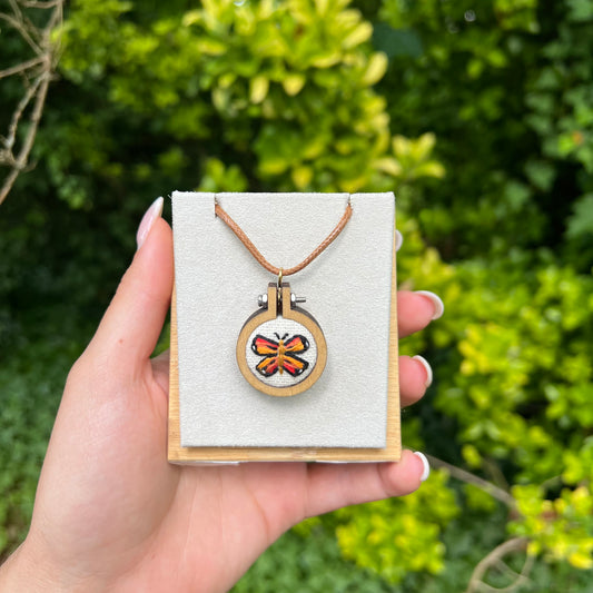 Hand-Embroidered Butterfly Necklace