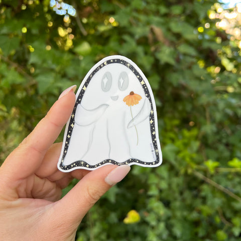 Ghost Holding Flower Sticker