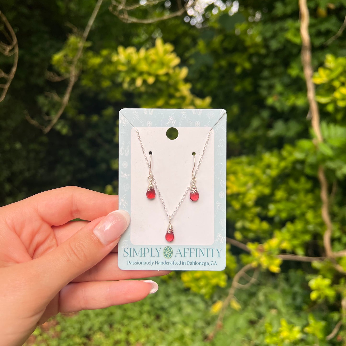 Garnet Necklace & Earring Set in Sterling Silver - PREORDER
