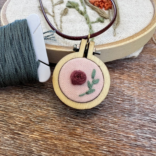 Hand-Embroidered Rose & Vine Necklace