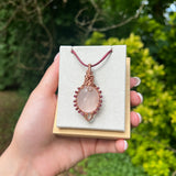 Rose Quartz and Garnet Wire-Wrapped Pendant