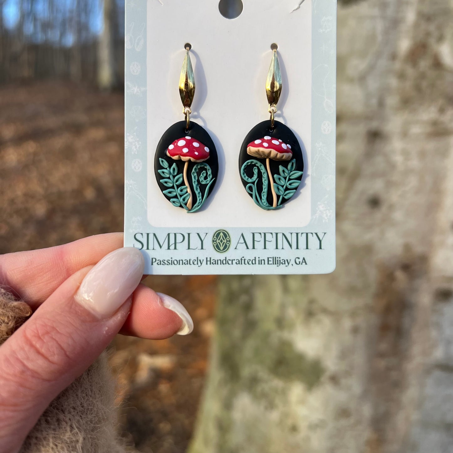 3-D Mushroom Earrings with Ferns