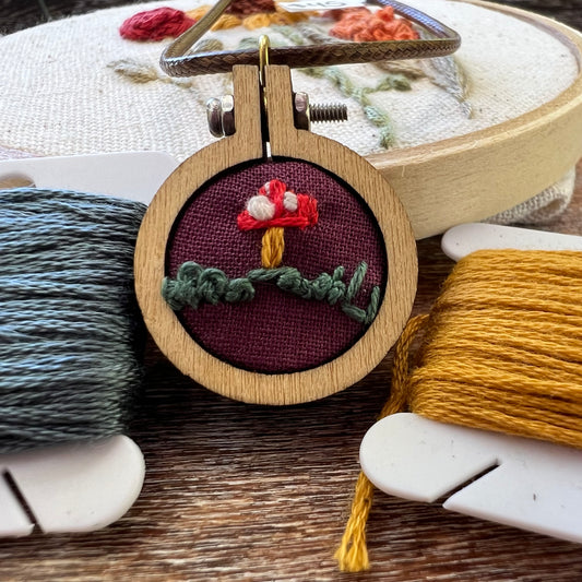 Hand-Embroidered Mushroom Necklace
