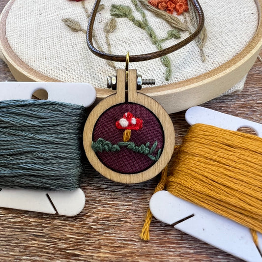 Hand-Embroidered Mushroom Necklace