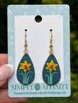 Daffodils on Green Teardrop Earrings