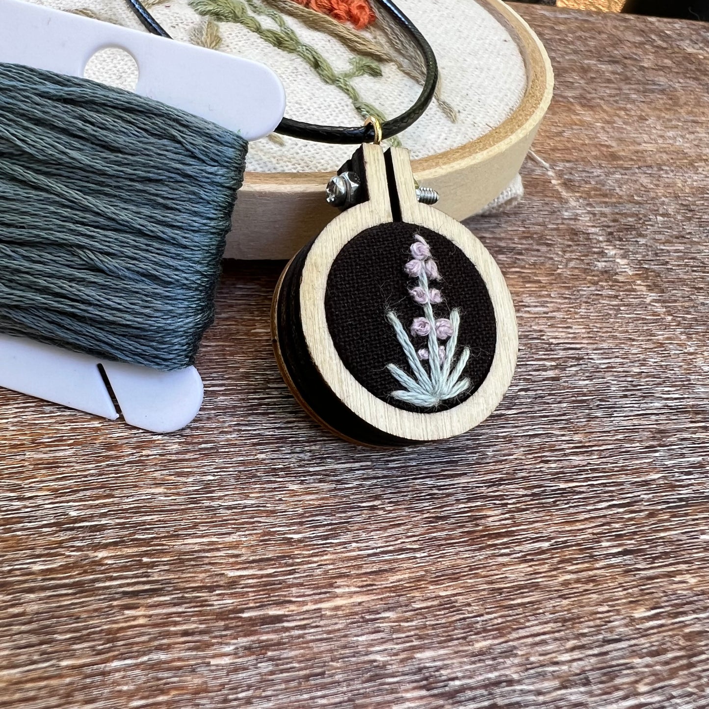 Hand-Embroidered Lavender Necklace