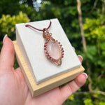 Rose Quartz and Garnet Wire-Wrapped Pendant